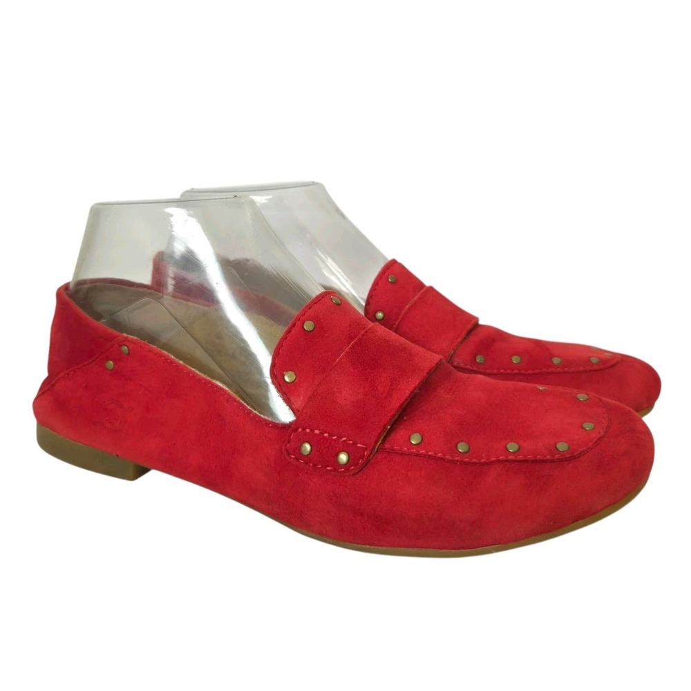Born Ballo Loafers Women's 8.5M Red Suede Studded Slip-on Comfort Shoes Flats